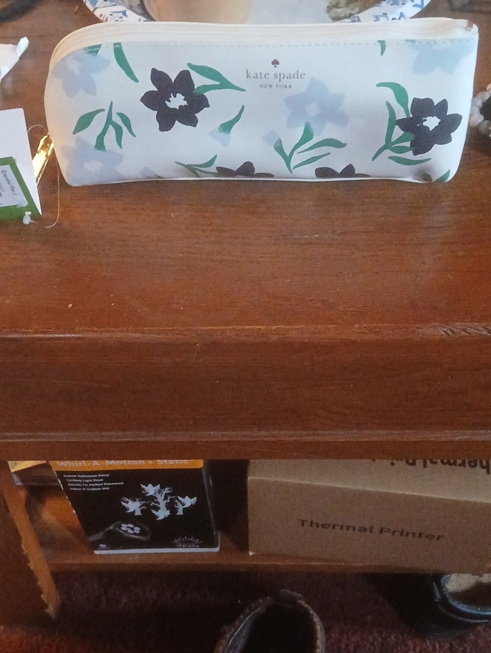Kate Spade NY Floral Pencil Bag Case white Wi grey & black Flowers, NWT
